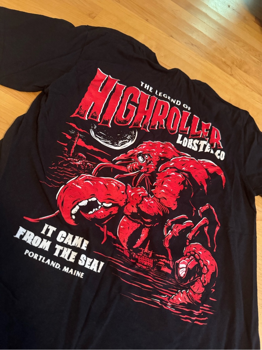 Highroller Lobster Co Black Short Sleeve Tee with Red Lobster Graphic